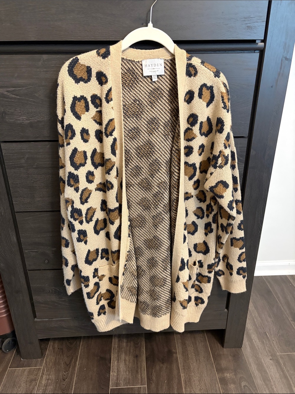 Hayden Tan and Black Leopard Print Open Cardigan